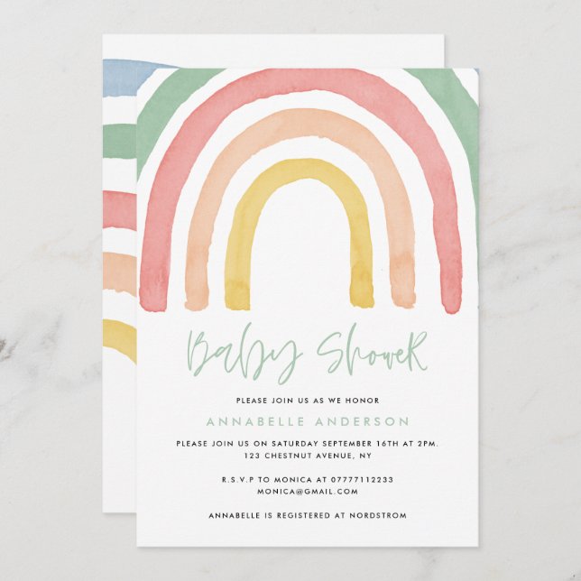 Modern watercolor rainbow stylish baby shower (Front/Back)