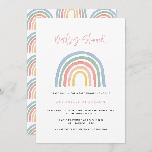 Modern watercolor rainbow stylish baby shower (Front/Back)