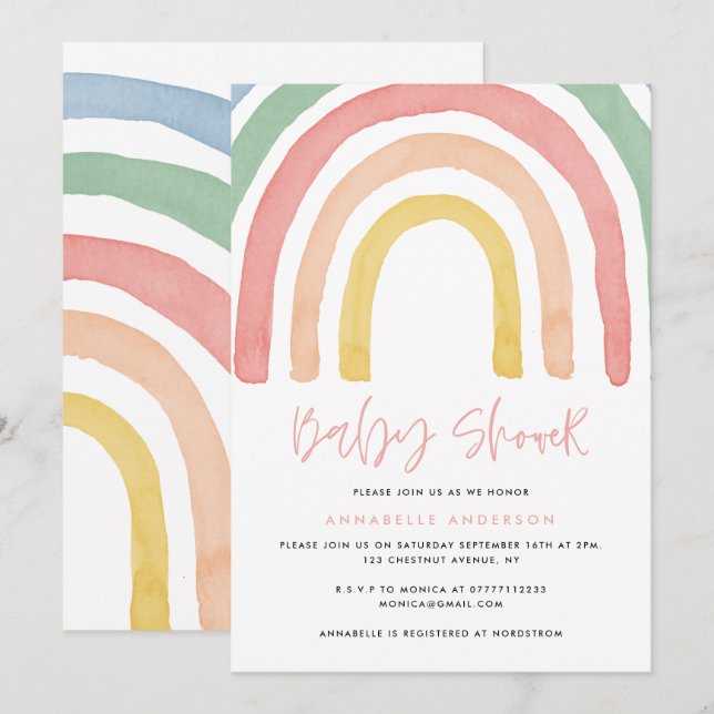 Modern watercolor rainbow stylish baby shower (Front/Back)