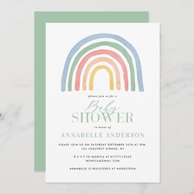 Modern watercolor rainbow stylish baby shower (Front/Back)