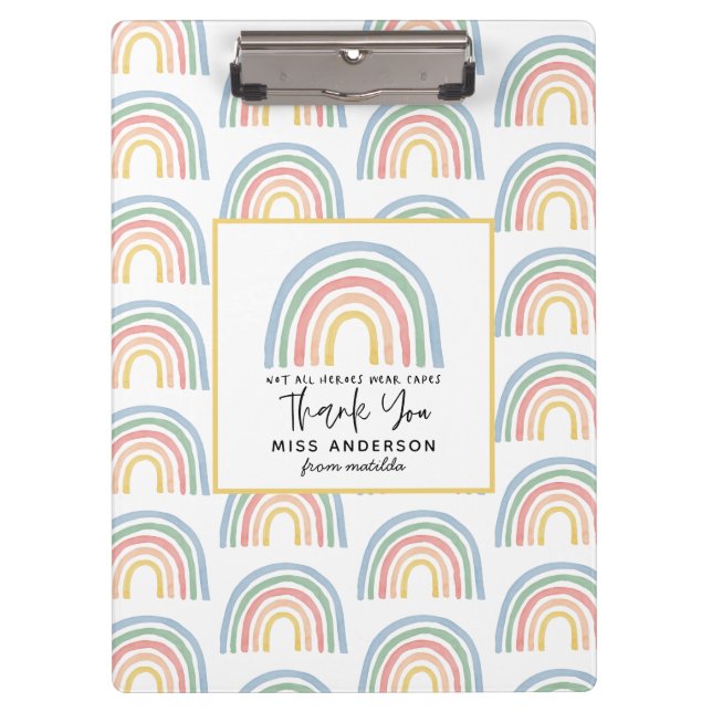 Modern watercolor rainbow teacher thank you cute clipboard (Front)