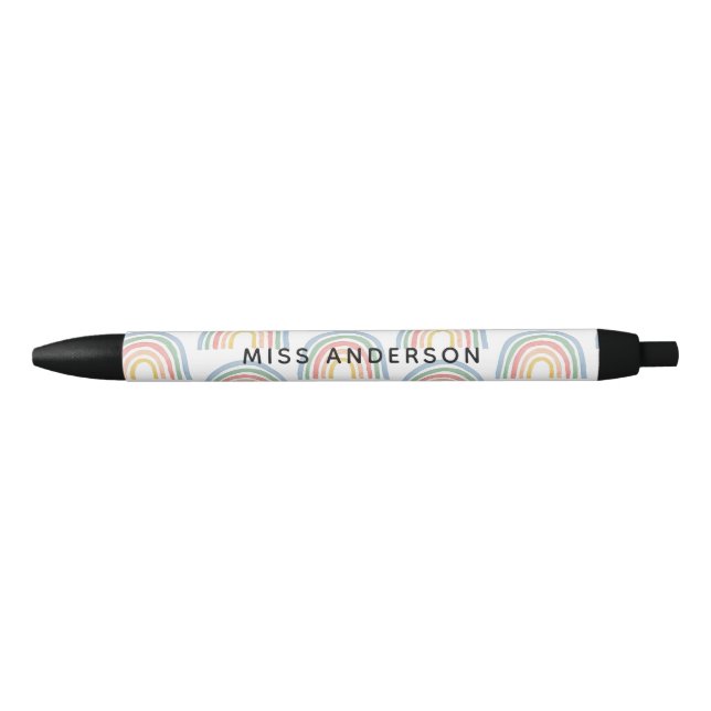 Modern watercolor rainbow teacher thank you gift black ink pen (Front)