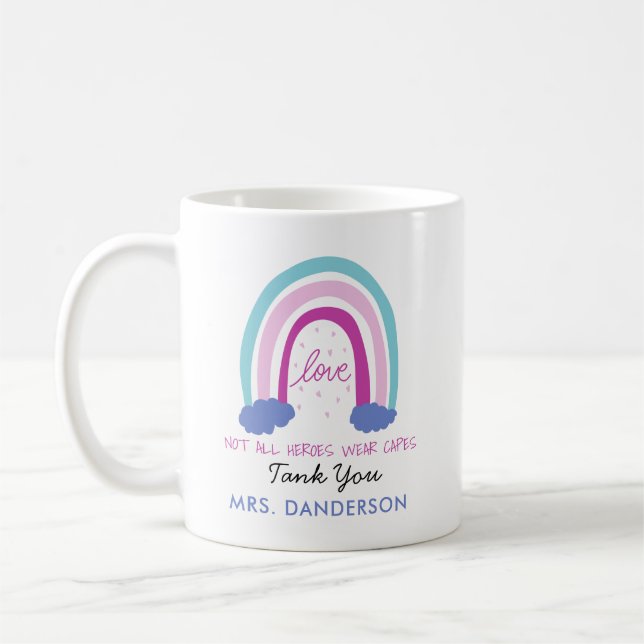 Modern watercolor rainbow teacher thank you gift  coffee mug (Left)