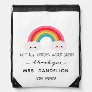 Modern watercolor rainbow teacher thank you gift   drawstring bag