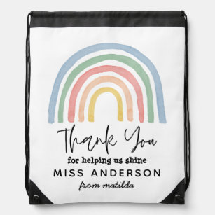 Modern watercolor rainbow teacher thank you gift drawstring bag