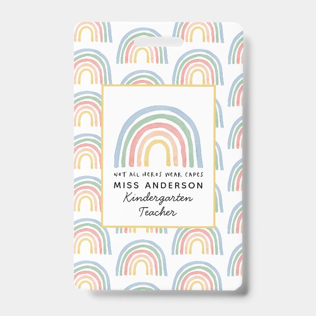 Modern watercolor rainbow teacher thank you gift ID badge (Front)
