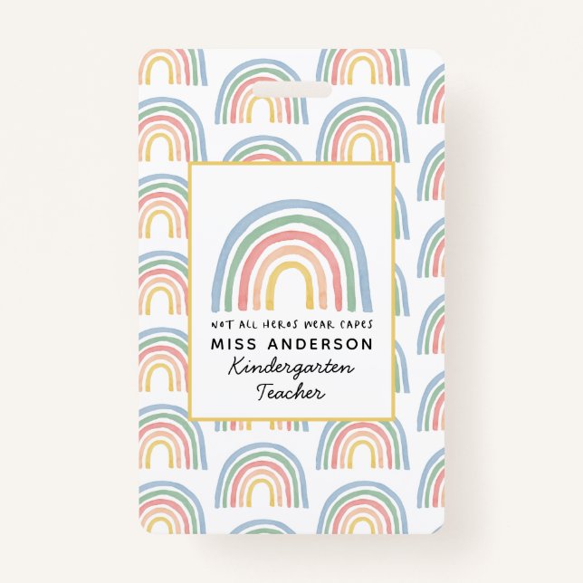 Modern watercolor rainbow teacher thank you gift ID badge (Front)