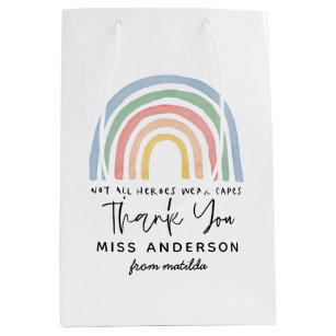 Modern watercolor rainbow teacher thank you gift  medium gift bag