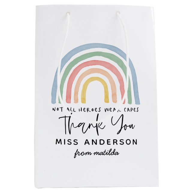 Modern watercolor rainbow teacher thank you gift  medium gift bag (Front)