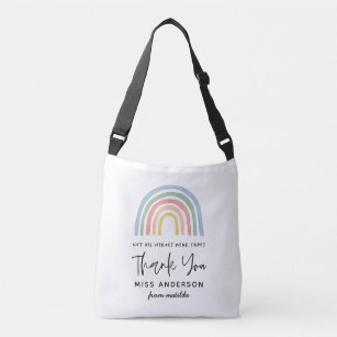 Modern watercolor rainbow teacher thank you gift t crossbody bag