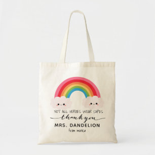 Modern watercolor rainbow teacher thank you gift tote bag