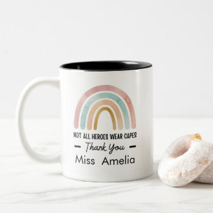 Modern watercolor rainbow teacher thank you gift Two-Tone coffee mug