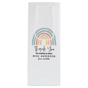 Modern watercolor rainbow teacher thank you gift wine gift bag