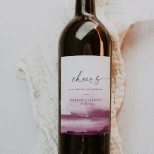 Modern Watercolor Red Cheers Wedding Wine Label