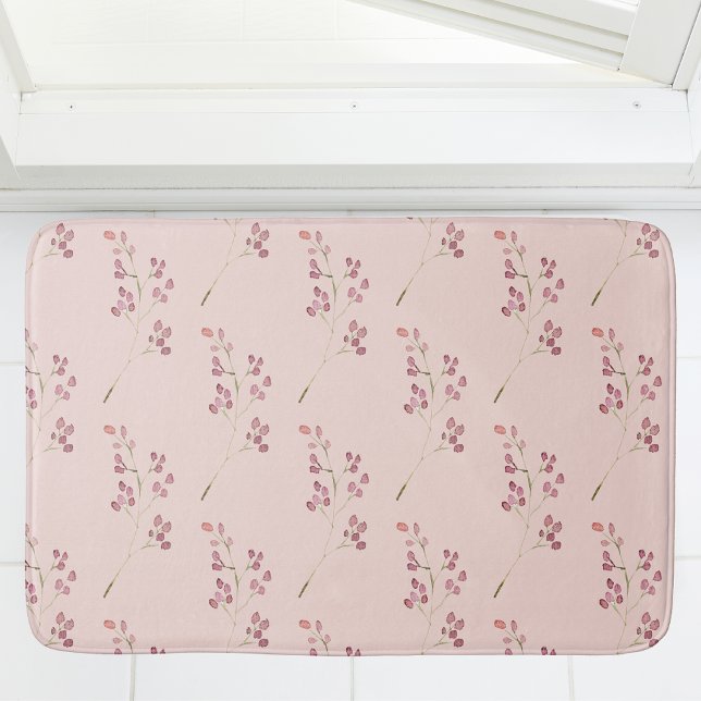Modern Watercolor Red Flower Pattern Bath Mat (Creator Uploaded)