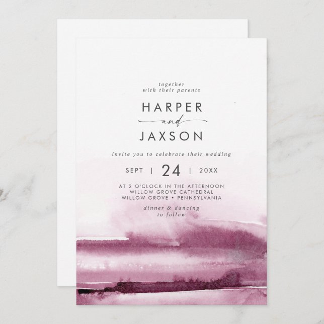 Modern Watercolor | Red Front and Back Wedding Invitation (Front/Back)