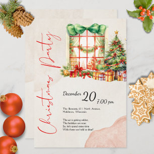 Modern Watercolor Red Green Cute Christmas Party Invitation