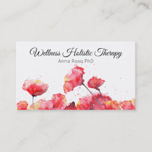 *~* Modern Watercolor Red Poppy Flower Floral Business Card