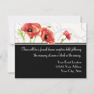 Modern Watercolor Red Poppy Poppies Swirls Black Invitation