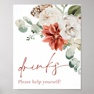 Modern Watercolor Red Winter Christmas Drinks Sign