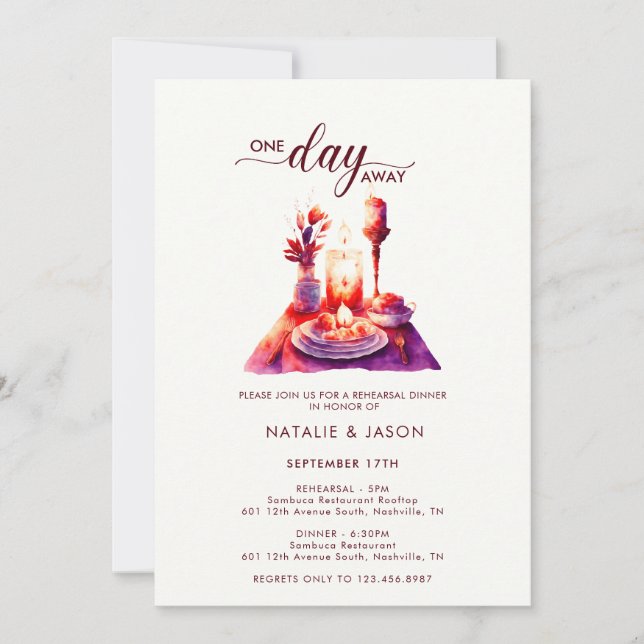  Modern Watercolor Rehearsal Dinner Table  Invitation (Front)