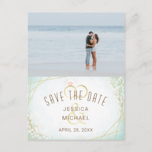 Modern Watercolor Rings Photo Save The Date Invitation Postcard