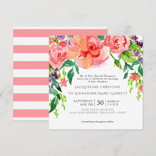 Modern Watercolor Rose Floral Wedding Invitation
