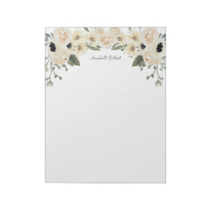 Modern Watercolor Rose Garden Floral Greenery Notepad