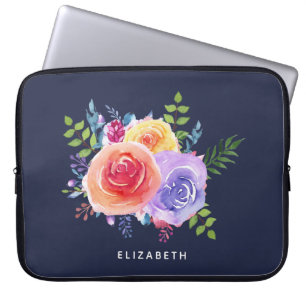 Modern Watercolor Roses Floral Bouquet Laptop Sleeve