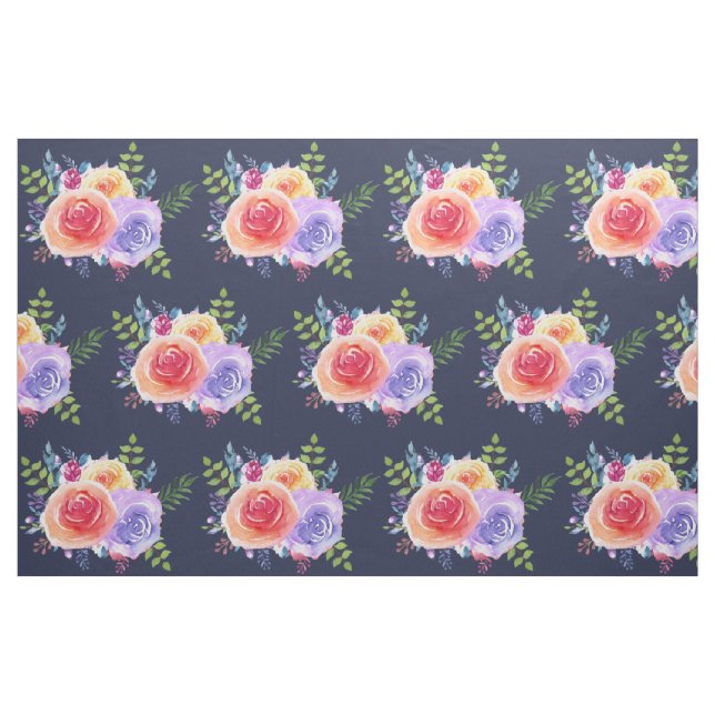 Modern Watercolor Roses Floral Bouquet Pattern Fabric (Fat Quarter)