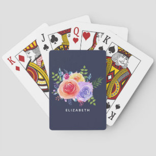 Modern Watercolor Roses Floral Bouquet Playing Cards