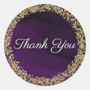 Modern Watercolor Royal Purple & Gold Wedding Classic Round Sticker