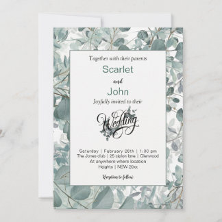 Modern watercolor sage green eucalyptus wedding#3 invitation