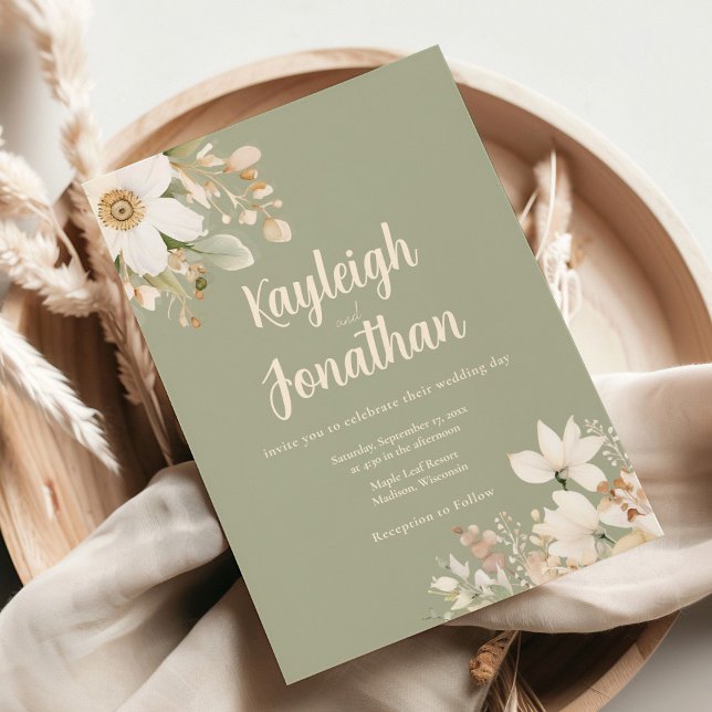 Modern Watercolor Sage Green Floral Wedding Invitation (Creator Uploaded)