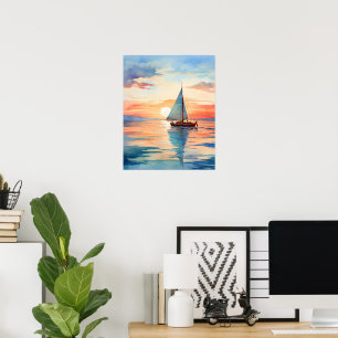 Modern Watercolor Sailboat Colourful Sunset Poster