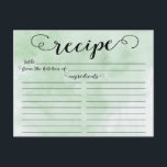 Modern Watercolor Script Bridal Shower Recipe Card<br><div class="desc">Contemporary Bridal Shower Kitchen Recipe Cards featuring a stylish black typography script font set on a green watercolor background background. The front of our recipe card offers room for a recipe title, from the kitchen of and ingredients space. Flip our recipe card over to view directions, prep time & total...</div>