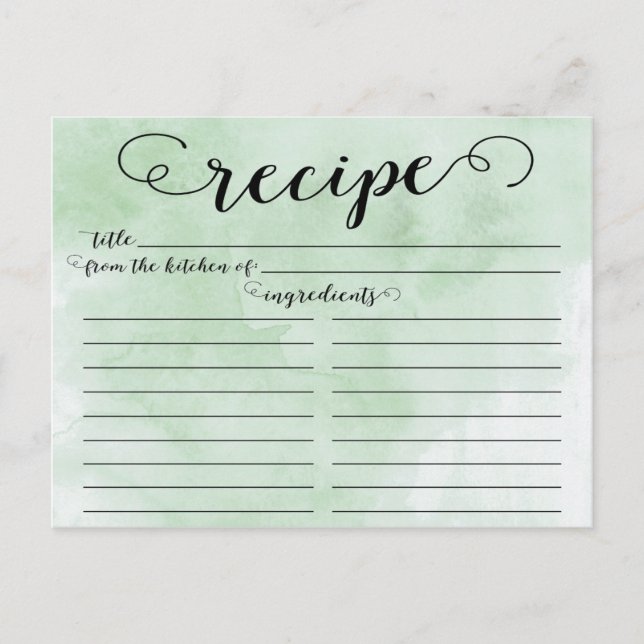 Modern Watercolor Script Bridal Shower Recipe Card (Front)