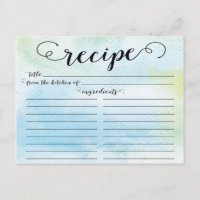 Modern Watercolor Script Bridal Shower Recipe Card