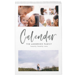 Modern watercolor script multi photo calendar