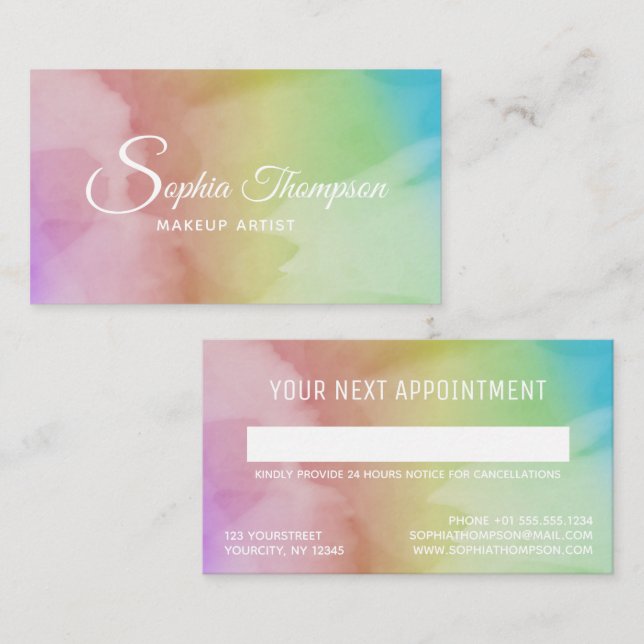 Modern Watercolor Script Rainbow - Appointment Card (Front/Back)