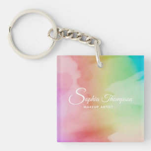 Modern Watercolor Script Rainbow Pastel - Keychain