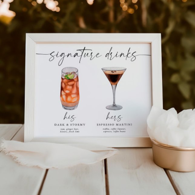 Modern Watercolor Signature Drinks Wedding Sign (Creator Uploaded)