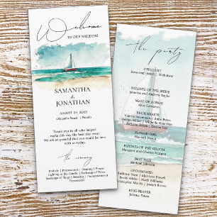 Modern watercolor simple blue ocean Cruise wedding Program