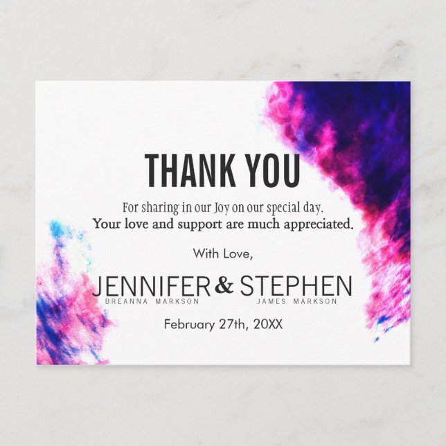 Modern Watercolor Smudges Thank You Postcards (Front)