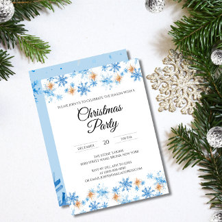 Modern Watercolor Snowflakes Christmas Party Invitation