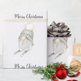 Modern Watercolor Snowflakes Cute Gnome Christmas Wrapping Paper