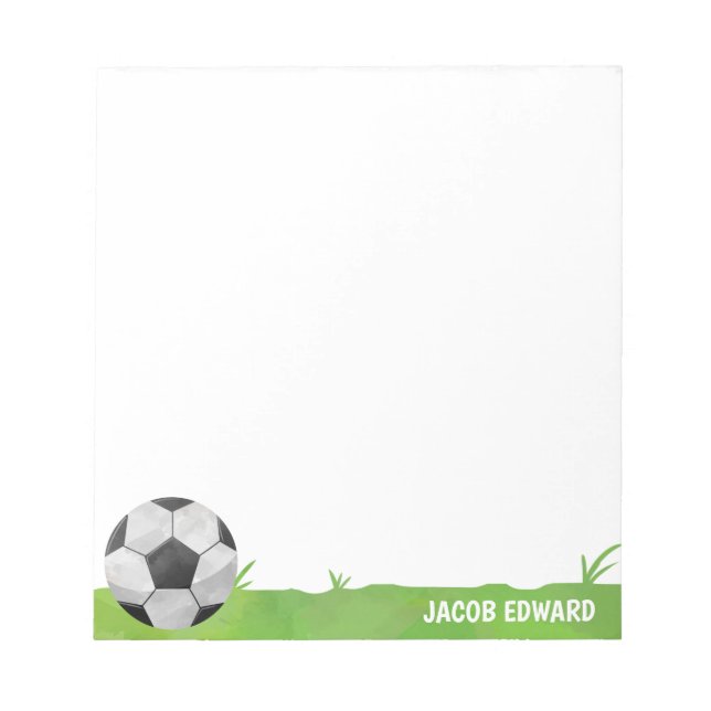 Modern Watercolor Soccer Ball Sport Grass Fun Kids Notepad (Front)