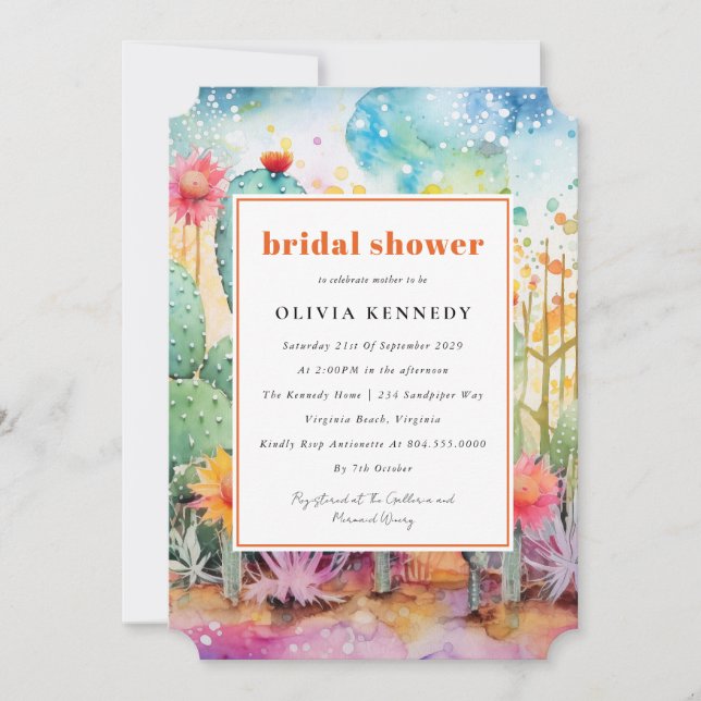 Modern Watercolor Southwest Desert Bridal Shower  Invitation (Front)
