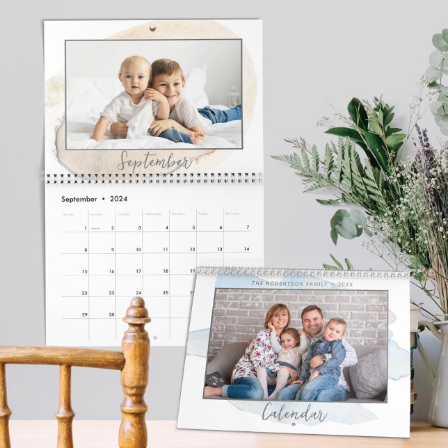Modern Watercolor Splash Family Photo 2024 Calendar (Creator Uploaded)