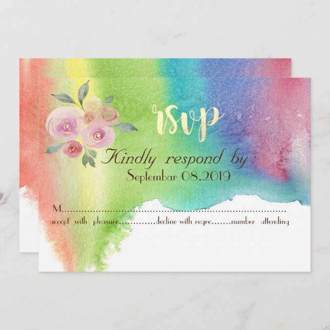 Modern Watercolor Splash Flower  RSVP Card (Front/Back)
